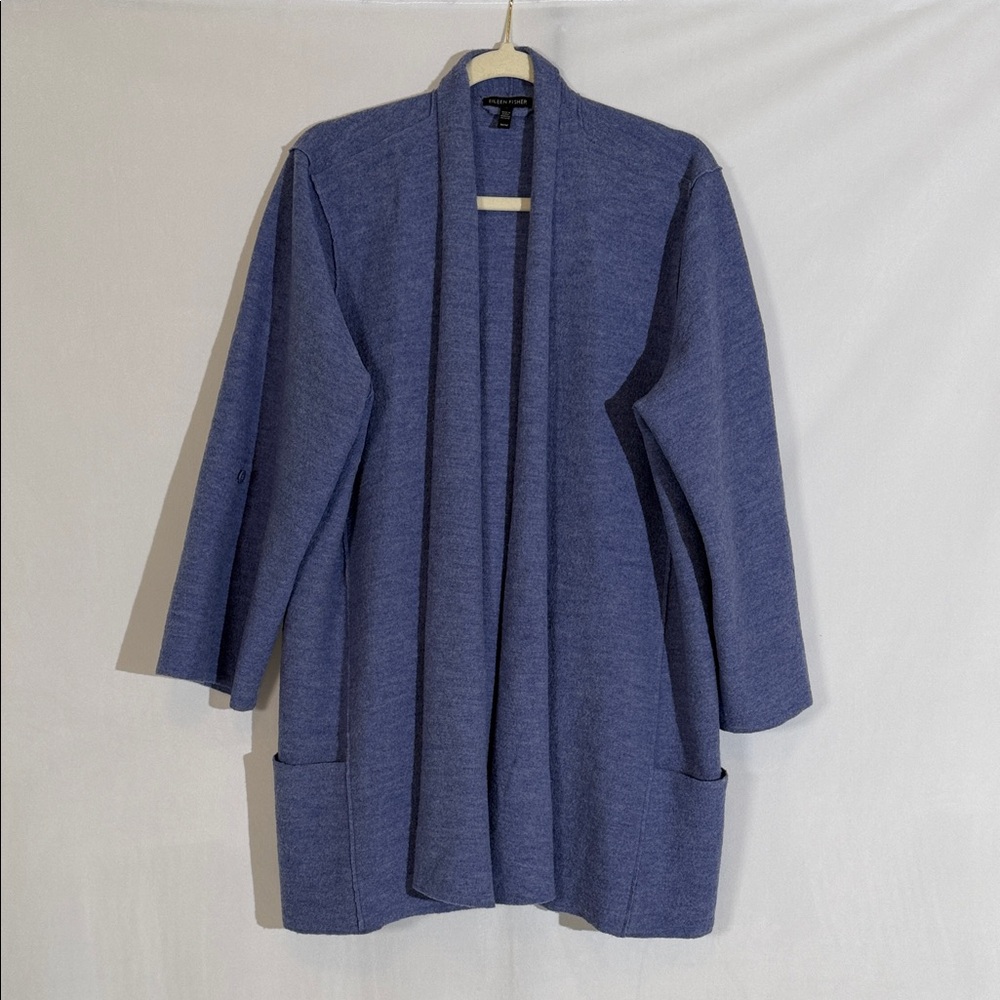 Eileen Fisher Coat Blazer Size M 100% Merino Wool Blue